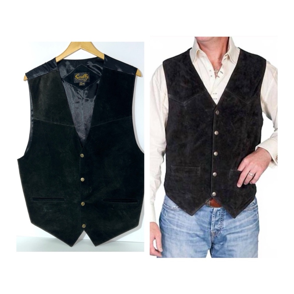 Scully Men's Genuine‎ Suede Leather Black Vest XXL Motorcycle Western Wedding